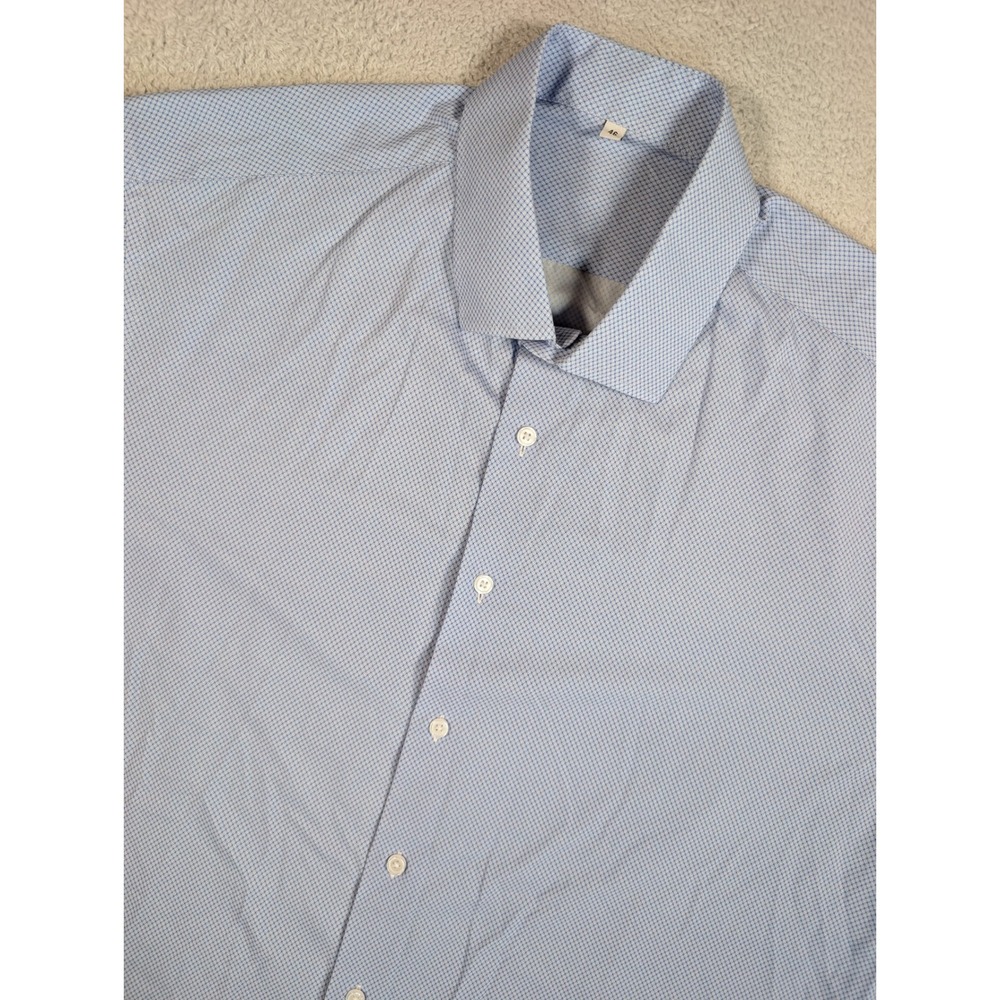 State and Liberty Classic Dress Shirt Mens 46 Blue Micro Pattern Long Sleeve